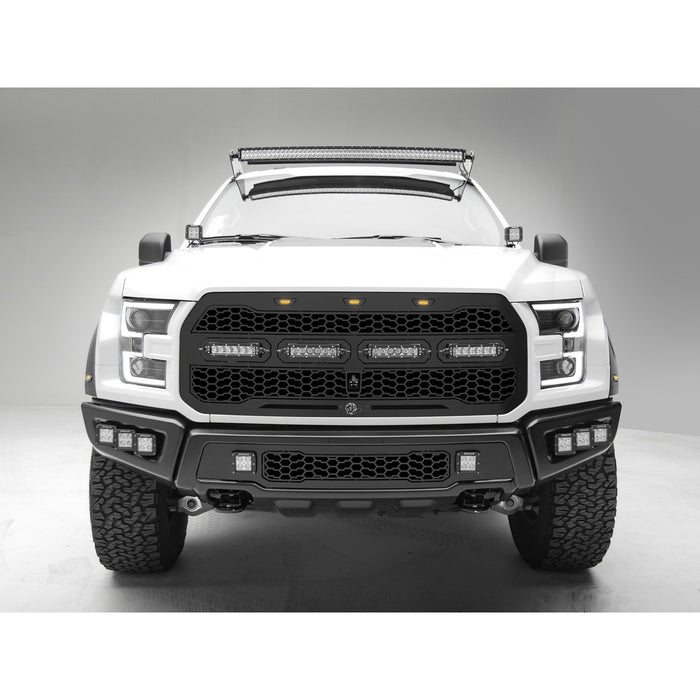 aFe Power Scorpion Complete Replacement Tread Design Grille Flat Black w/ LED Lights Ford F-150 Raptor 17-20