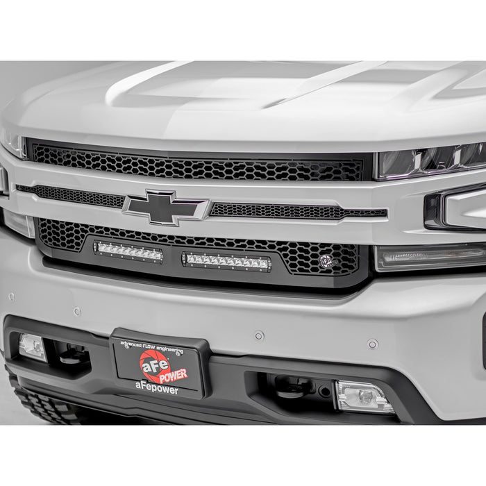 aFe Power Scorpion Complete Replacement Tread Design Grille Flat Black w/ LED Lights Chevrolet Silverado 1500 19-20