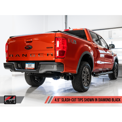 AWE Tuning 2019+ Ford Ranger 0FG Performance Exhaust System w/Diamond Black Tips & Rock Guard