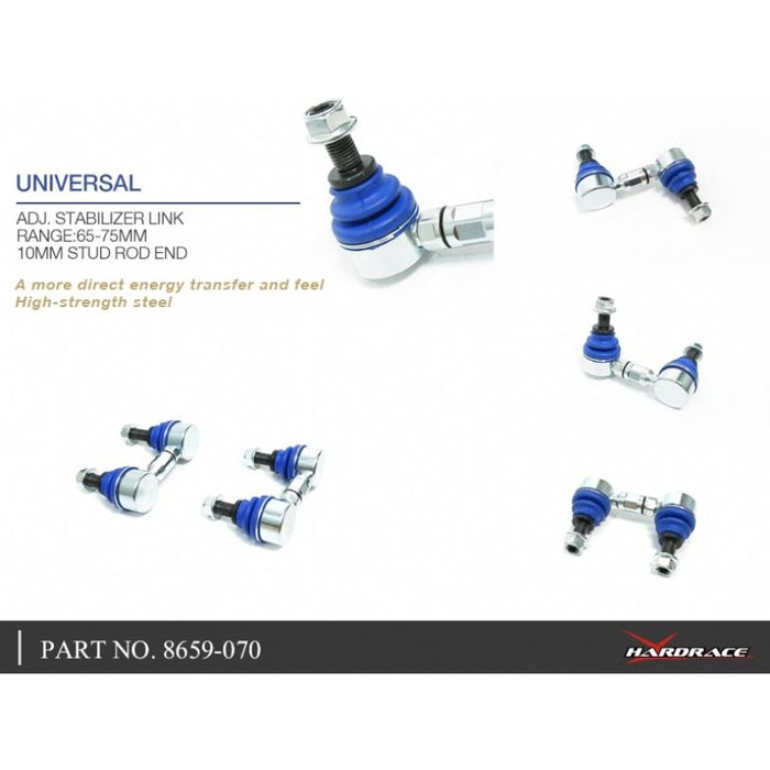 Hard Race Universal Adjustable Sway Bar Link 2Pcs/Set Range:65-75Mm 10Mmstud Rod End Honda, Civic, Fd