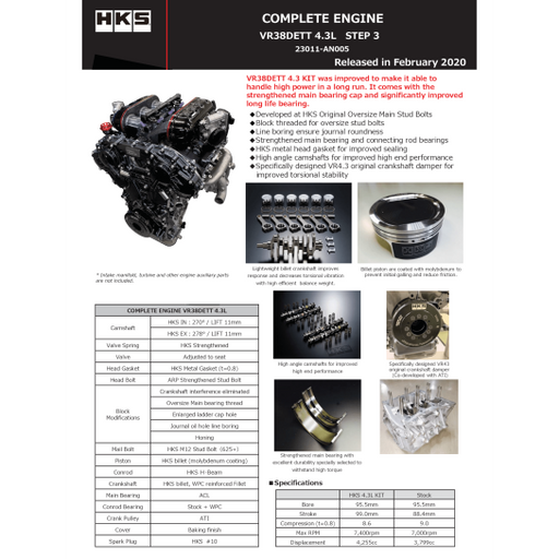 HKS Nissan R35 GT-R / GT-R Nismo VR38 4.3L Short Engine