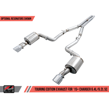 AWE Tuning 2015+ Dodge Charger 6.4L/6.2L SC Resonated Touring Edition Exhaust - Diamond Black Tips