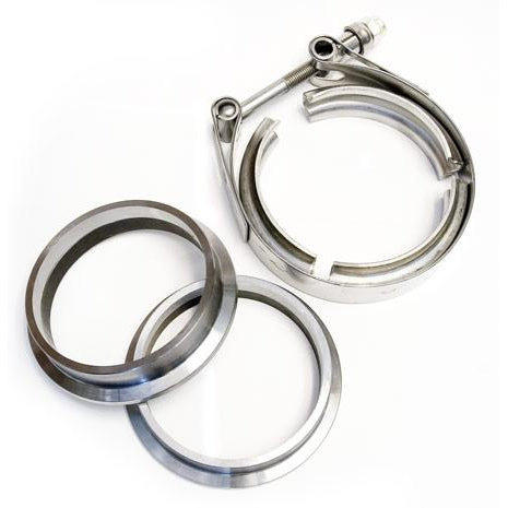ATP Turbo 3.5" V-band Flange/Clamp SET Flat Machined STAINLESS (4.25" OD Flanges / Grooved for 3.5" Tube)