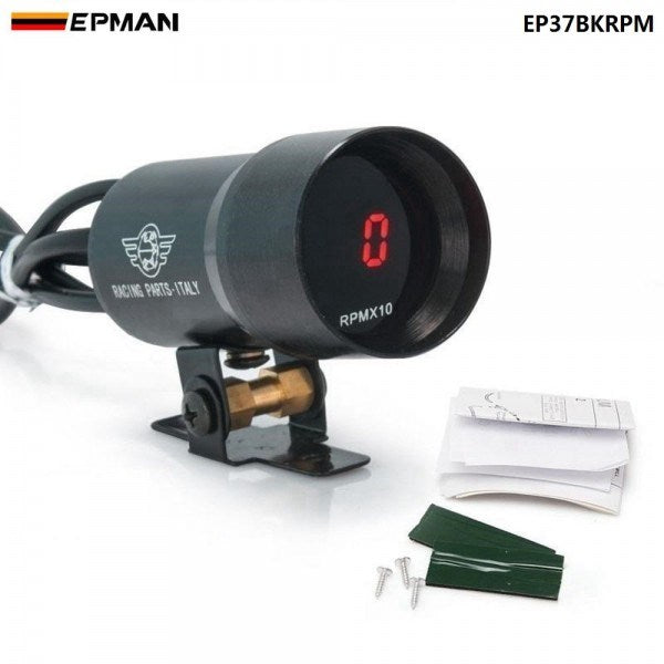 EPMAN 37mm Compact Micro Tachometer Red Digital Gauge Pod - Black