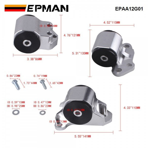 EPMAN Billet Aluminum Engine Mounts Del Sol Civic 92-95 Integra 94-01 EG DC2 3-Bolt