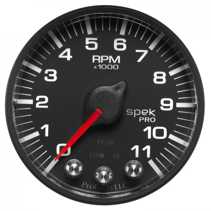 AutoMeter 2-1/16" In-Dash Tachometer, 0-11,000 Rpm, Spek-Pro, Black Dial, Black Bezel, Flat Antiglare Lens