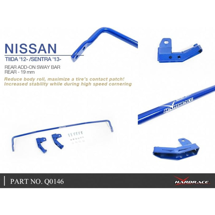 Hardrace Rear Add-On Sway Bar 19Mm Nissan, Sentra/Sylphy, Tiida/Versa, C12 13-, B17 13-