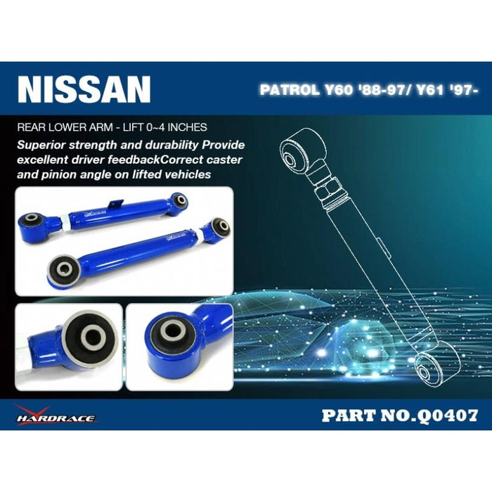 Hardrace Rear Upper Arm Lift 0~4Inches Nissan, Patrol, Y60 Gq 1988-97, Y61 Gu 97-