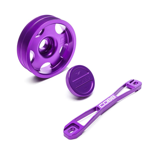 COBB Limited Edition Purple Subaru Main Pulley + Oil Cap + Battery Tie Down