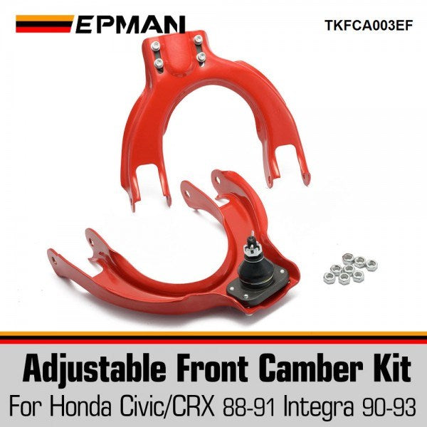EPMAN Adjustable Front Upper Camber Kit Ball Joint Control Arm Compatible For Honda Civic CRX EF DA 88-91 - 2 pieces