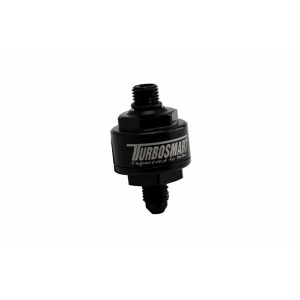 Turbosmart Billet Turbo Oil Feed Filter 44um -4AN To -4AN ORB - Black