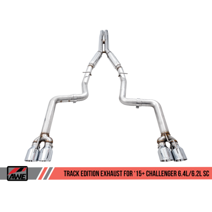 AWE Tuning 2015+ Dodge Challenger 6.4L/6.2L SC Track Edition Exhaust - Quad Chrome Silver Tips