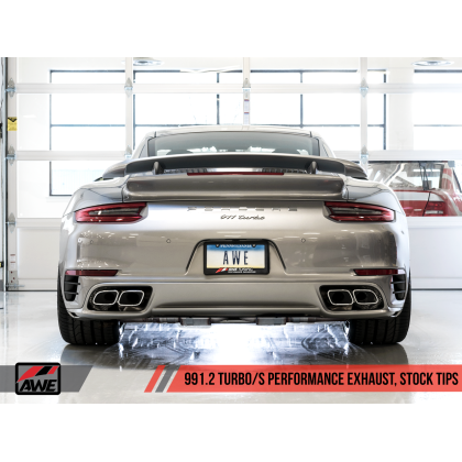 AWE Tuning Porsche 991.2 Turbo Performance Exhaust and High-Flow Cat Sections - For OE Tips