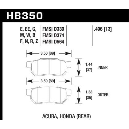 Hawk Performance Hp+ Rear Brake Pads - EF/DA/DC/DB/EG6/9/EK4/8