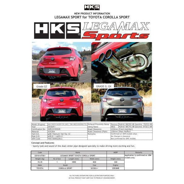 HKS Legamax Sports 2018 Toyota Corolla Sport 2ZR/8NR