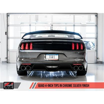 AWE Tuning S550 Mustang GT Cat-Back Exhaust - Track Edition - GT350 Valance (Quad Chrome Silver Tip)