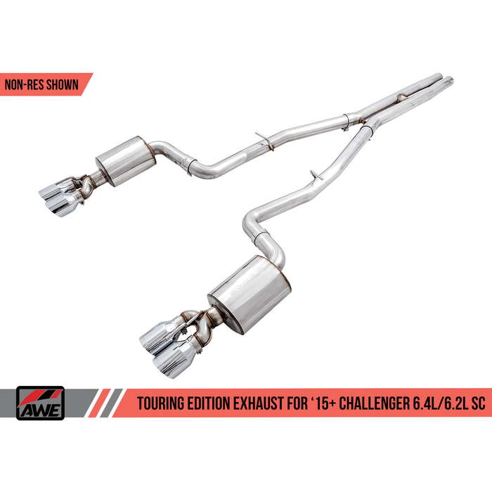 AWE Tuning 2015+ Dodge Challenger 6.4L/6.2L SC Resonated Touring Edition Exhaust - Quad Black Tips