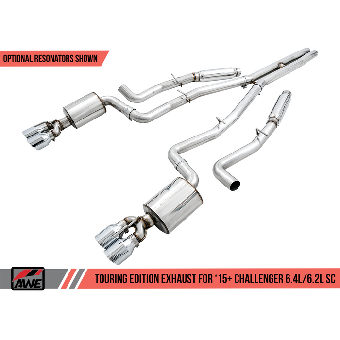 AWE Tuning 2015+ Dodge Challenger 6.4L/6.2L Non-Resonated Touring Edition Exhaust - Quad Black Tips