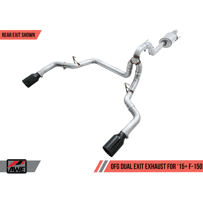 AWE Tuning 2015+ Ford F-150 0FG Dual Exit Performance Exhaust System w/5in Chrome Silver Tips