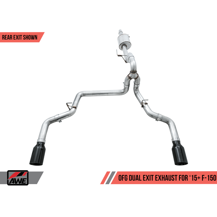 AWE Tuning 2015+ Ford F-150 0FG Dual Exit Performance Exhaust System w/5in Chrome Silver Tips