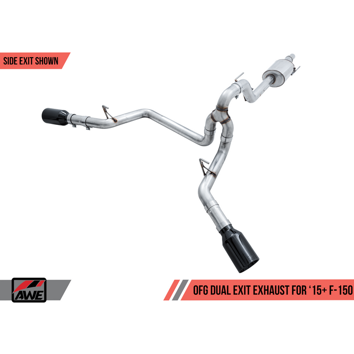 AWE Tuning 2015+ Ford F-150 0FG Dual Exit Performance Exhaust System w/5in Diamond Black Tips