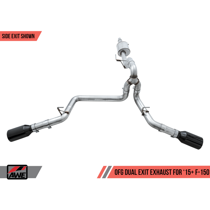 AWE Tuning 2015+ Ford F-150 0FG Dual Exit Performance Exhaust System w/5in Chrome Silver Tips