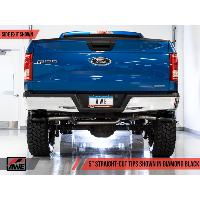 AWE Tuning 2015+ Ford F-150 0FG Dual Exit Performance Exhaust System w/5in Chrome Silver Tips