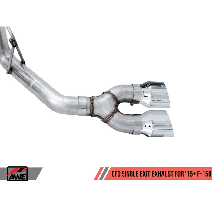 AWE Tuning 2015+ Ford F-150 0FG Dual Exit Performance Exhaust System w/5in Chrome Silver Tips