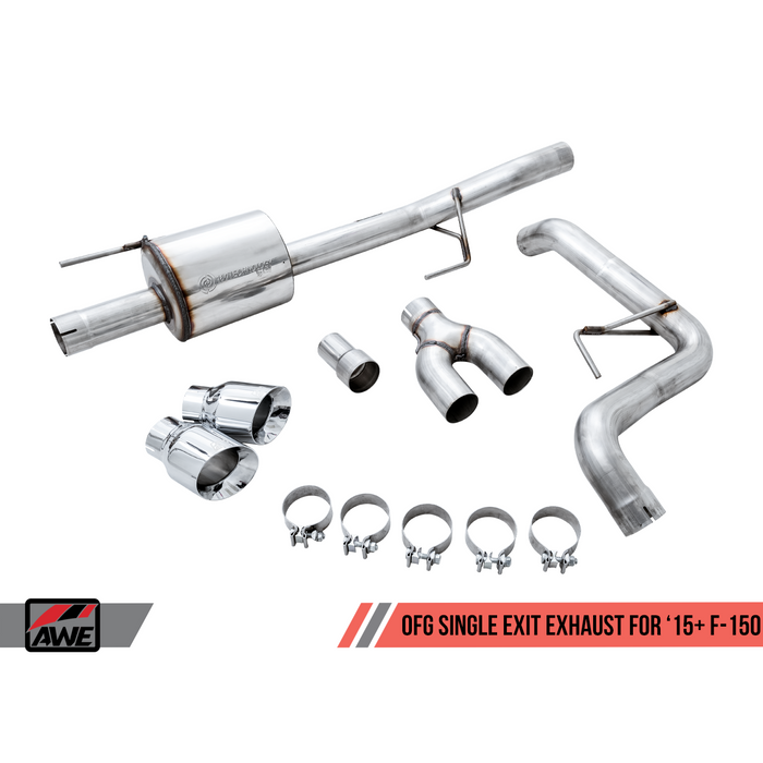 AWE Tuning 2015+ Ford F-150 0FG Dual Exit Performance Exhaust System w/5in Diamond Black Tips