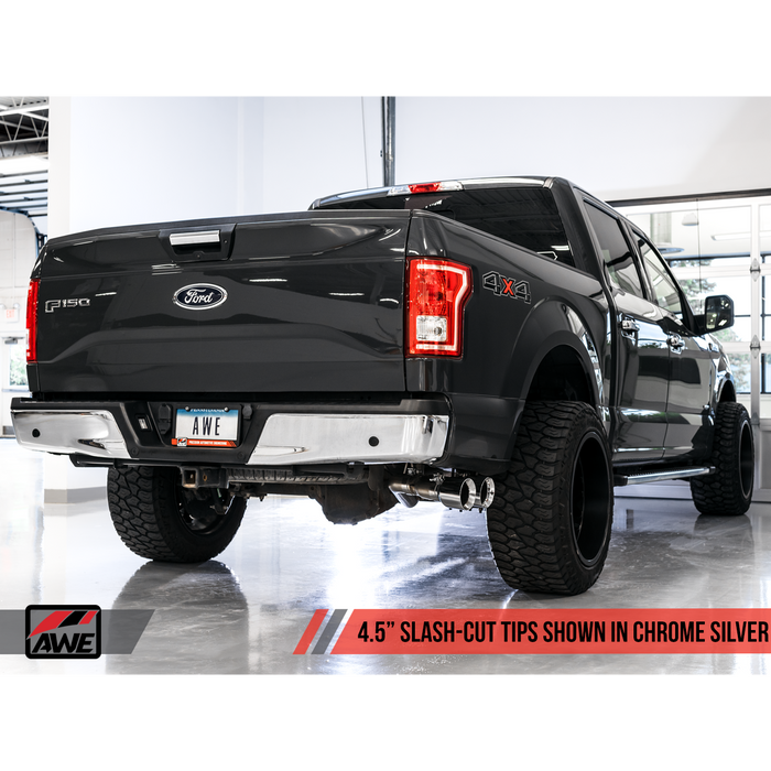AWE Tuning 2015+ Ford F-150 0FG Dual Exit Performance Exhaust System w/5in Chrome Silver Tips