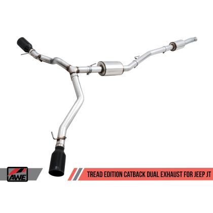AWE Tuning 20-21 Jeep Gladiator JT 3.6L Tread Edition Cat-Back Dual Exhaust - Diamond Black Tip