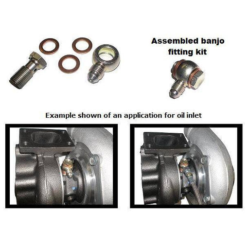 ATP Turbo UNRESTRICTED Banjo style low profile -4 AN oil feed kit, incl. bolt, GT25 GT28 GTX28 GT30/35 GTX35