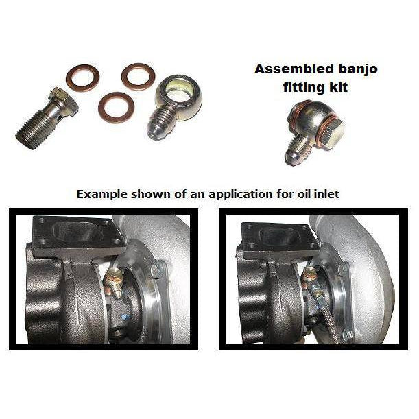 ATP Turbo UNRESTRICTED Banjo style low profile -4 AN oil feed kit, incl. bolt, GT25 GT28 GTX28 GT30/35 GTX35