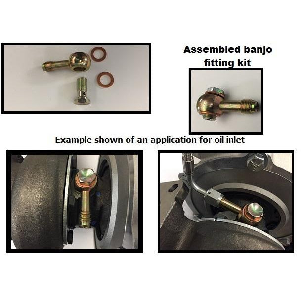 ATP Turbo Restrictor* Long Banjo Style Low Profile-4 AN Oil Feed kit, Incl. Bolt, GT25 GT28 GTX28 GTX30/35
