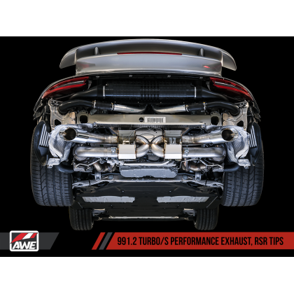 AWE Tuning Porsche 991.1 / 991.2 Turbo Performance Exhaust and High-Flow Cats - Silver RSR Tips