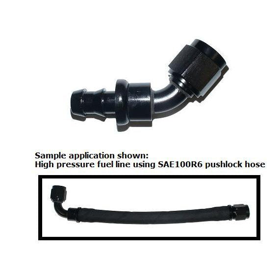 ATP Turbo Pushlock Black Anodized -10 AN 45 Degree Hose End