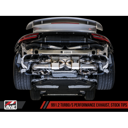 AWE Tuning Porsche 991.2 Turbo Performance Exhaust and High-Flow Cat Sections - For OE Tips