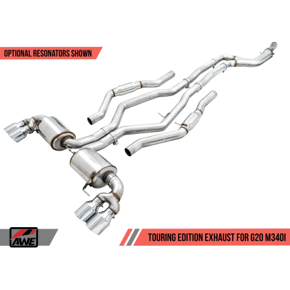 AWE Tuning 2019+ BMW M340i (G20) Resonated Touring Edition Exhaust - Quad Chrome Silver Tips