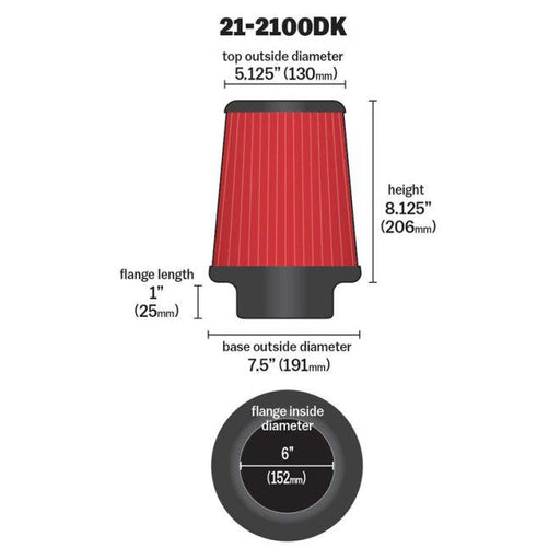 AEM 6 inch DRY Flow Short Neck 9 inch Element Filter Replacement