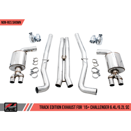 AWE Tuning 2015+ Dodge Challenger 6.4L/6.2L SC Track Edition Exhaust - Quad Chrome Silver Tips