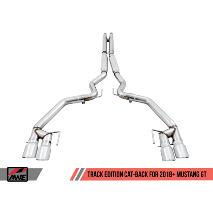 AWE Tuning 2018+ Ford Mustang GT (S550) Cat-back Exhaust - Track Edition (Quad Chrome Silver Tips)