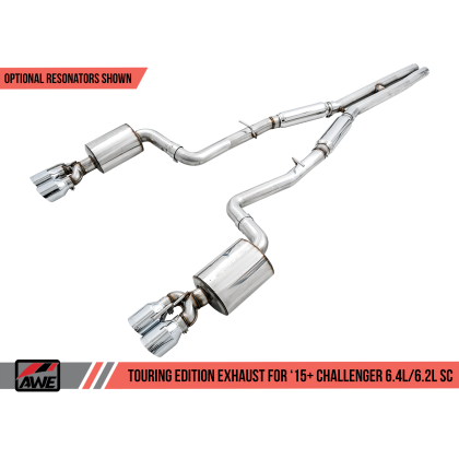 AWE Tuning 2015+ Dodge Challenger 6.4L/6.2L SC Resonated Touring Edition Exhaust - Quad Silver Tips