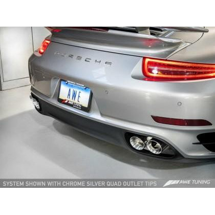 AWE Tuning Porsche 991.1 Turbo Performance Exhaust and High-Flow Cats - Silver Quad Tips