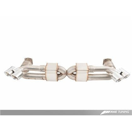 AWE Tuning Porsche 991.1 Turbo Performance Exhaust and High-Flow Cats - Silver Quad Tips