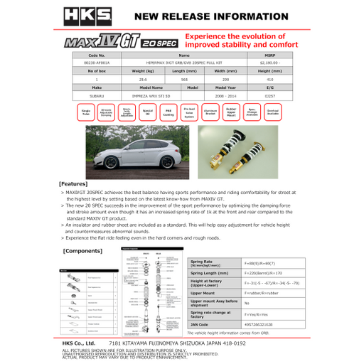 HKS Hipermax IV GT GRB/GVB 20Spec Full Kit