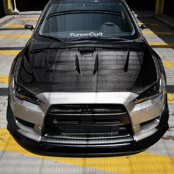 Seibon DV-Style Carbon Fiber Hood For 2008-2015 Mitsubishi Lancer Evo X