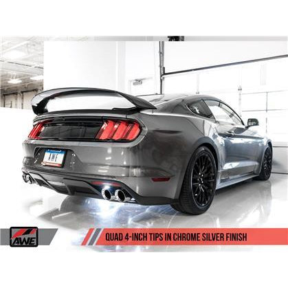 AWE Tuning S550 Mustang GT Cat-Back Exhaust - Track Edition - GT350 Valance (Quad Chrome Silver Tip)