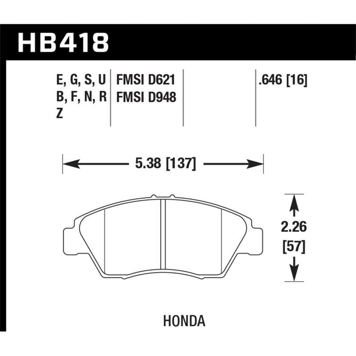 Hawk Performance Hp+ Front Brake Pads - EF/DA/DC2/EG6/9/EK4/8