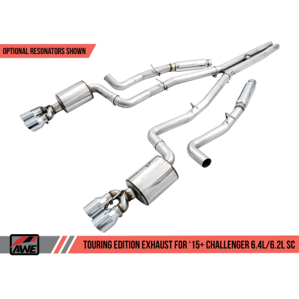 AWE Tuning 2015+ Dodge Challenger 6.4L/6.2L SC Resonated Touring Edition Exhaust - Quad Silver Tips