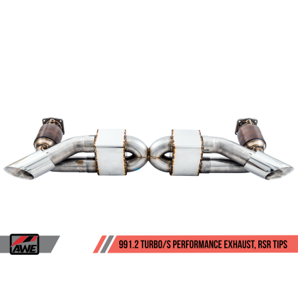 AWE Tuning Porsche 991.1 / 991.2 Turbo Performance Exhaust and High-Flow Cats - Silver RSR Tips